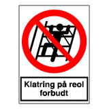 Forbudsskilt - Klatring på reol forbudt