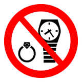 Forbudsskilt - Ure og smykker forbudt (rund)