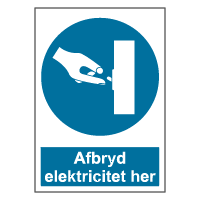 Påbudsskilt - Afbryd elektricitet her